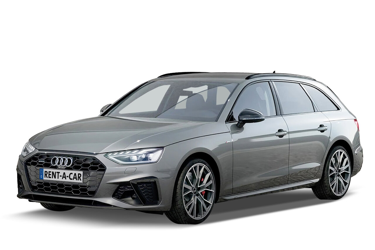 Grauer Audi A4 Avant steht schräg seitlich vor weißem Hintergrund